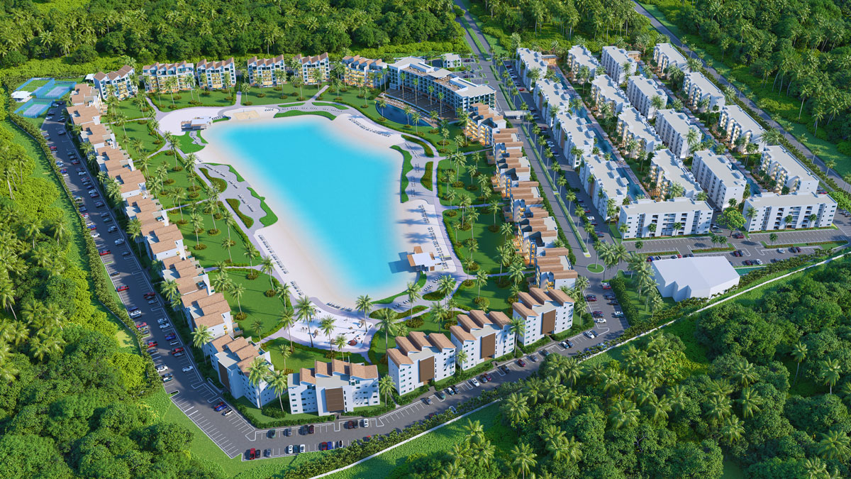 the beach at punta cana city place aerial view